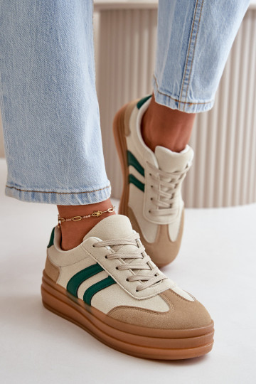 Baskets modèle chaussures femme avec plateforme couleur beige-vert Nesonice