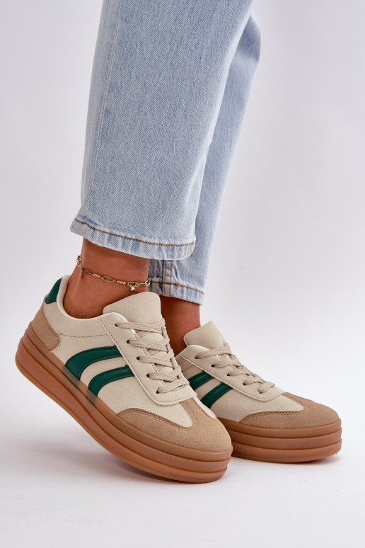 Chaussures modèle baskets Féminin avec une plateforme beige-couleur verte Nesonice