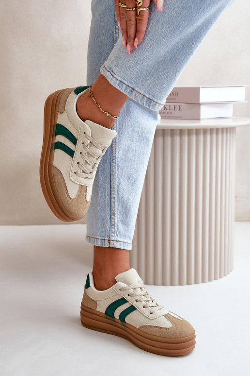 Chaussures modèle baskets Féminin avec une plateforme beige-couleur verte Nesonice