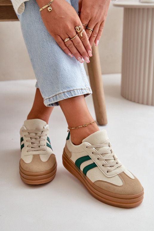 Chaussures modèle baskets Féminin avec une plateforme beige-couleur verte Nesonice