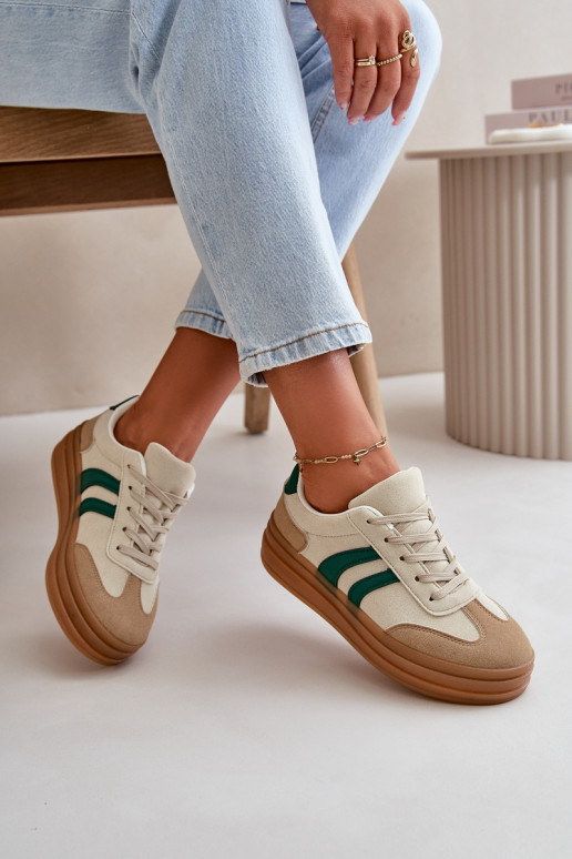 Chaussures modèle baskets Féminin avec une plateforme beige-couleur verte Nesonice