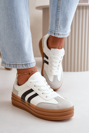 Baskets modèle chaussures Femme avec plateforme couleur Blanc-gris Nesonice