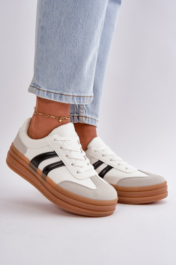 Baskets modèle chaussures Femme avec plateforme couleur Blanc-gris Nesonice 2