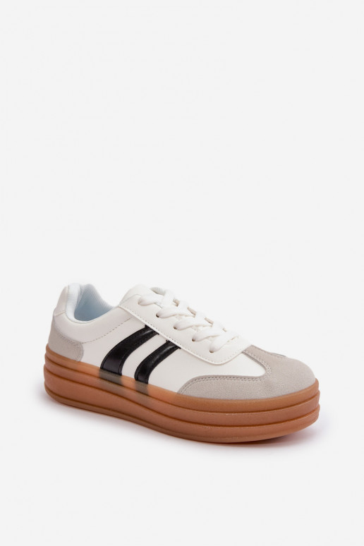 Chaussures modèle baskets Féminin avec une plateforme Blanc-couleur grise Nesonice Chaussures modèle baskets Féminin avec une plateforme Blanc-couleur grise Nesonice