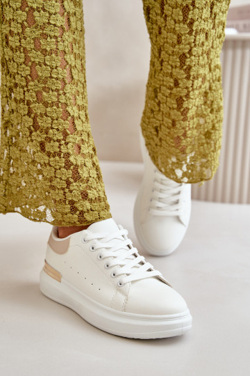 Faible Chaussures de loisirs avec une plateforme en cuir écologique Blanc-beige Nevelena 2