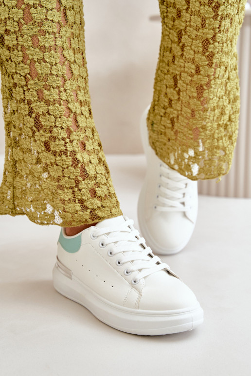 Chaussures de loisirs basses avec plateforme en cuir écologique Couleur blanc-vert Nevelena