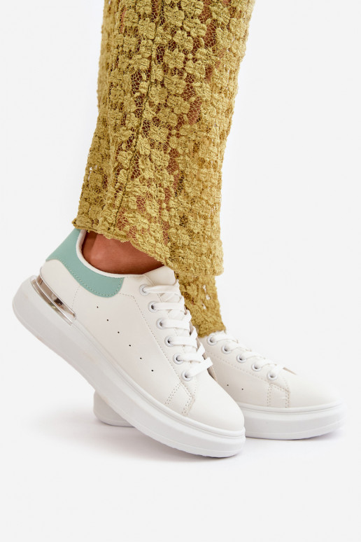 Chaussures de loisirs basses avec plateforme en cuir écologique Couleur blanc-vert Nevelena