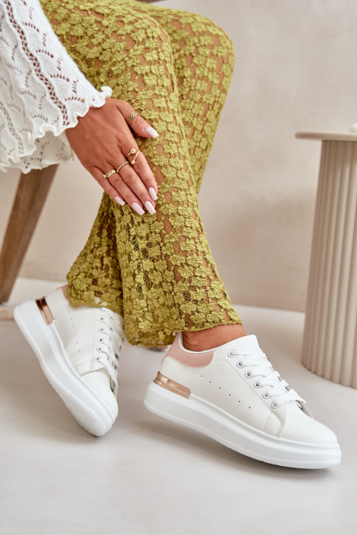 Faible Chaussures de loisirs avec une plateforme en cuir écologique Blanc-rose Nevelena