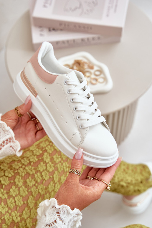 Faible Chaussures de loisirs avec une plateforme en cuir écologique Blanc-rose Nevelena