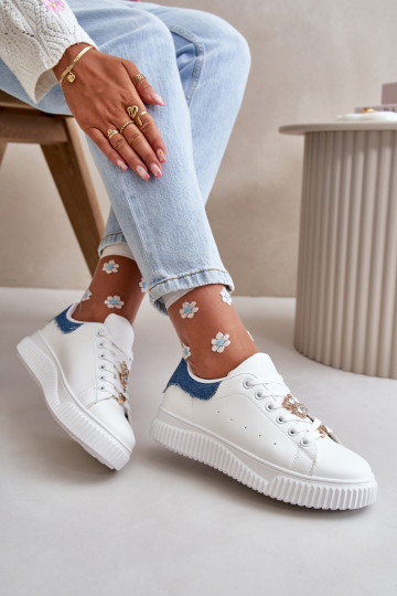 baskets à semelles plates en éco-cuir Z Pryznakami Couleur blanc-bleu Cillione