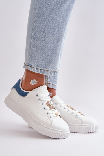 baskets à semelles plates en éco-cuir Z Pryznakami Couleur blanc-bleu Cillione 2