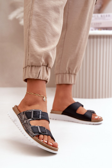 Féminin Pantoufles confortables avec boucles Inblu CN000033 bleu foncé