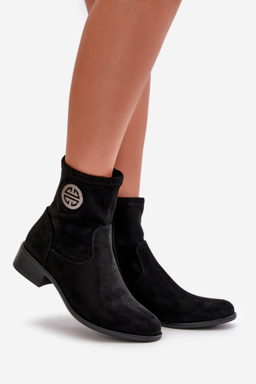 Bottes pour femmes Fixé Au Château Avec des décorations Detalem en daim écologiqueoÀe couleur noire Lerioria