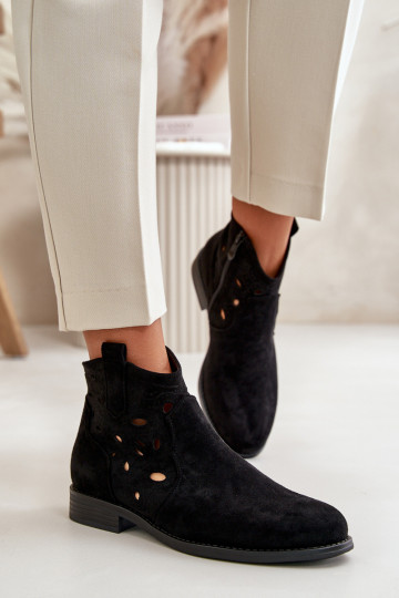 Bottes pour femmes avec des éléments ajourés Au Château couleur noire S.Barski HY42-081 2