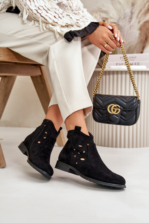 Bottes pour femmes avec des éléments ajourés Au Château couleur noire S.Barski HY42-081