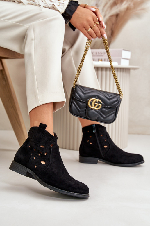 Bottes pour femmes avec des éléments ajourés Au Château couleur noire S.Barski HY42-081