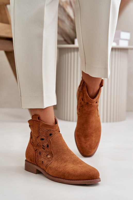 Bottes pour femmes avec des éléments ajourés Au Château marron S.Barski HY42-081 Bottes pour femmes avec des éléments ajourés Au Château marron S.Barski HY42-081