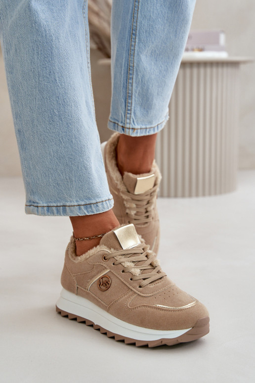 baskets Féminin réchauffer avec de la fourrure à l intérieur avec une plateforme couleur kaki Lerisas