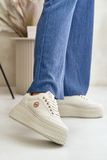 Chaussures modèle baskets baskets Féminin réchauffer avec des semelles massives à la mode beige Ardiela