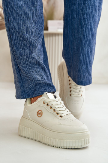 Baskets modèle chaussures de sport pour femmes, réchauffées avec semelles massives à la mode, beige Ardiela 2