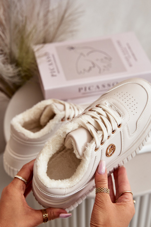 Chaussures modèle baskets baskets Féminin réchauffer avec des semelles massives à la mode beige Verissha