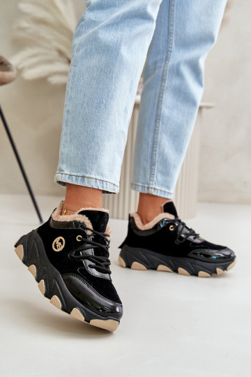 Féminin baskets avec des lacets réchauffer avec une plateforme couleur noire Verioras