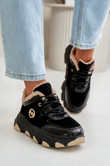 Féminin baskets avec des lacets réchauffer avec une plateforme couleur noire Verioras 2
