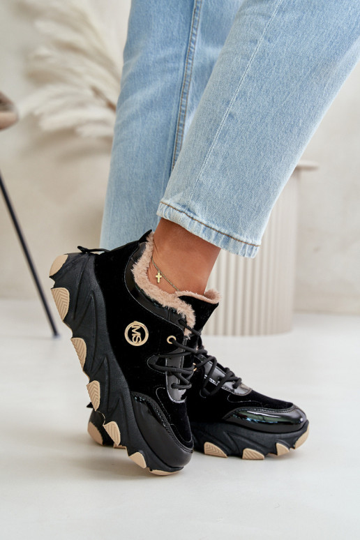 Féminin baskets avec des lacets réchauffer avec une plateforme couleur noire Verioras