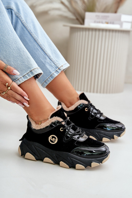 Féminin baskets avec des lacets réchauffer avec une plateforme couleur noire Verioras