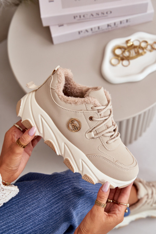 réchauffer baskets Féminin avec des lacets avec une plateforme beige Bialoa réchauffer baskets Féminin avec des lacets avec une plateforme beige Bialoa
