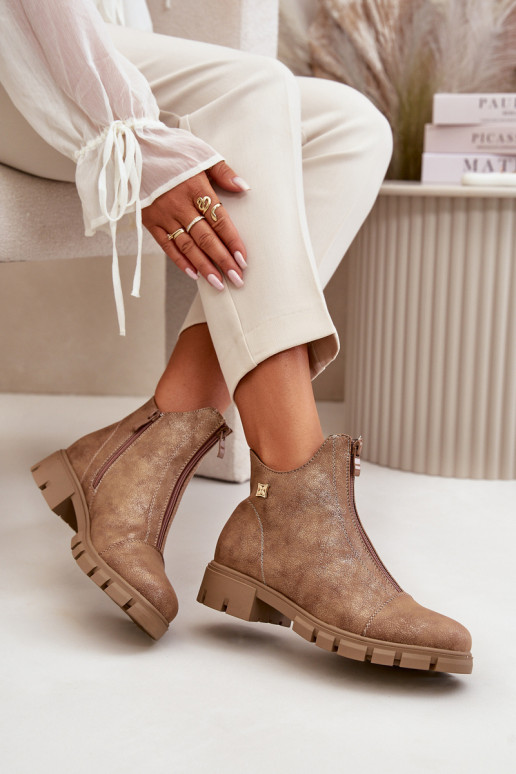 réchauffer Bottes pour femmes Z Przetarciami Eko Peau brun-couleur dorée Verietta