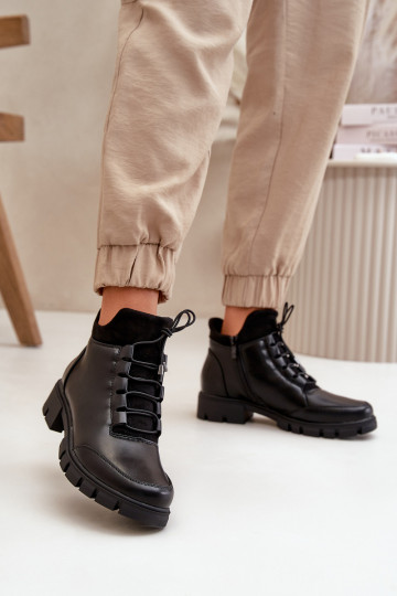 chaussures à talons bas pour femmes réchauffer en cuir écologique couleur noire Erisabelle