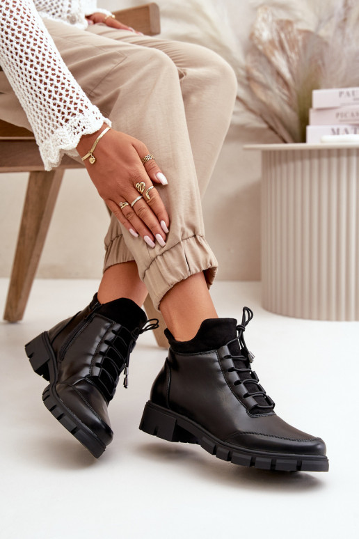 chaussures à talons bas pour femmes réchauffer en cuir écologique couleur noire Erisabelle