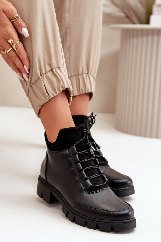 chaussures à talons bas pour femmes réchauffer en cuir écologique couleur noire Erisabelle