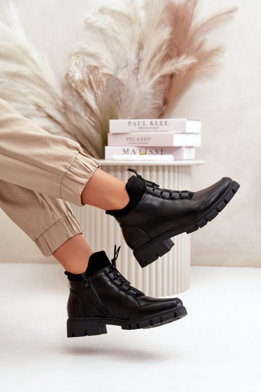 chaussures à talons bas pour femmes réchauffer en cuir écologique couleur noire Erisabelle