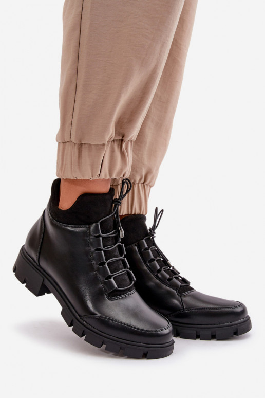 chaussures à talons bas pour femmes réchauffer en cuir écologique couleur noire Erisabelle