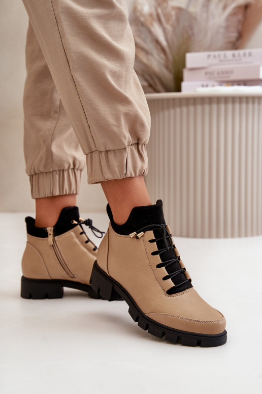 chaussures à talons bas pour femmes réchauffer en cuir écologique beige Erisabelle