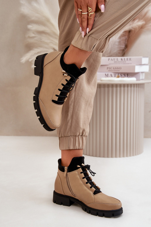 chaussures à talons bas pour femmes réchauffer en cuir écologique beige Erisabelle