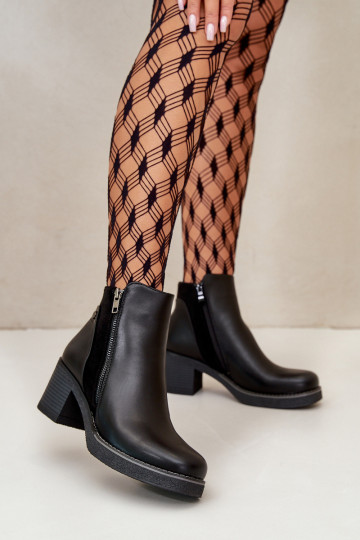 Bottes pour femmes en cuir écologique avec des talons réchauffer couleur noire Revianna