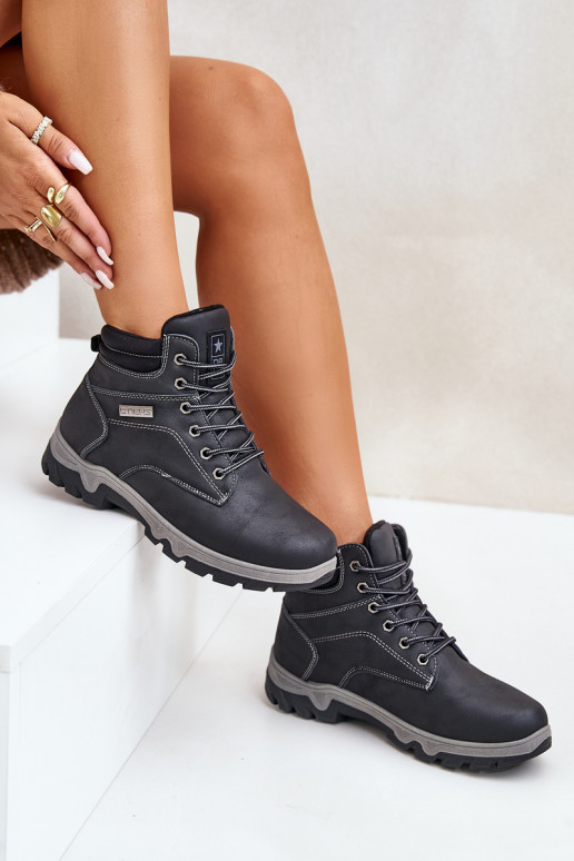 bottes de randonnée pour hommes réchauffer en cuir écologique bleu foncé Neramia