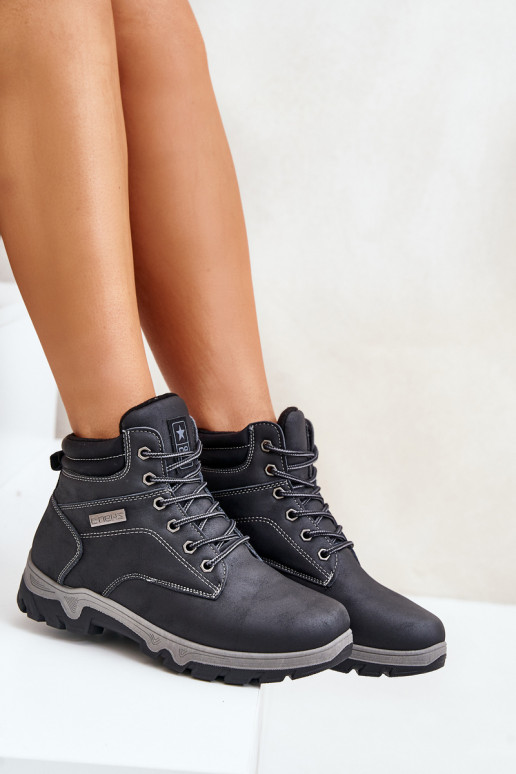 bottes de randonnée pour hommes réchauffer en cuir écologique bleu foncé Neramia