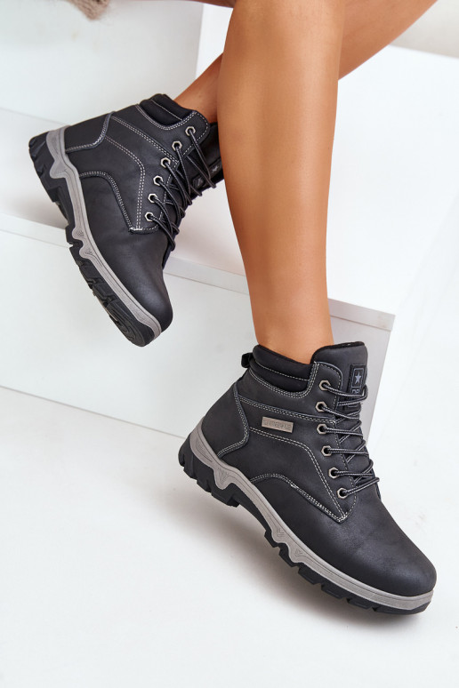 bottes de randonnée pour hommes réchauffer en cuir écologique bleu foncé Neramia