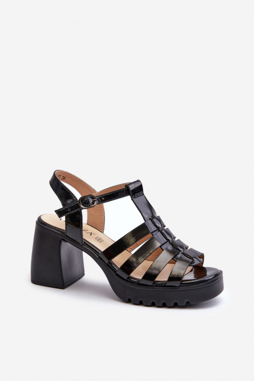 avec effet laqué Sandales à talons hauts pour femmes de couleur noire Aninifer