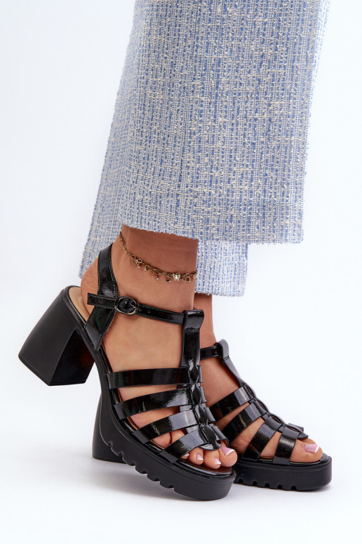 avec effet laqué Sandales à talons hauts pour femmes de couleur noire Aninifer