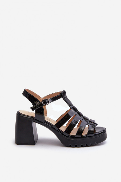 avec effet laqué Sandales à talons hauts pour femmes de couleur noire Aninifer