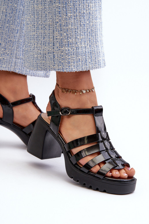 avec effet laqué Sandales à talons hauts pour femmes de couleur noire Aninifer