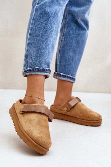 Féminin Chaussons réchauffer avec de la fourrure à l intérieur avec une plateforme marron Azida 2