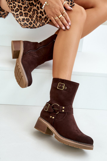 Bottes pour femmes Sur un talon bas avec boucles marron Zudra