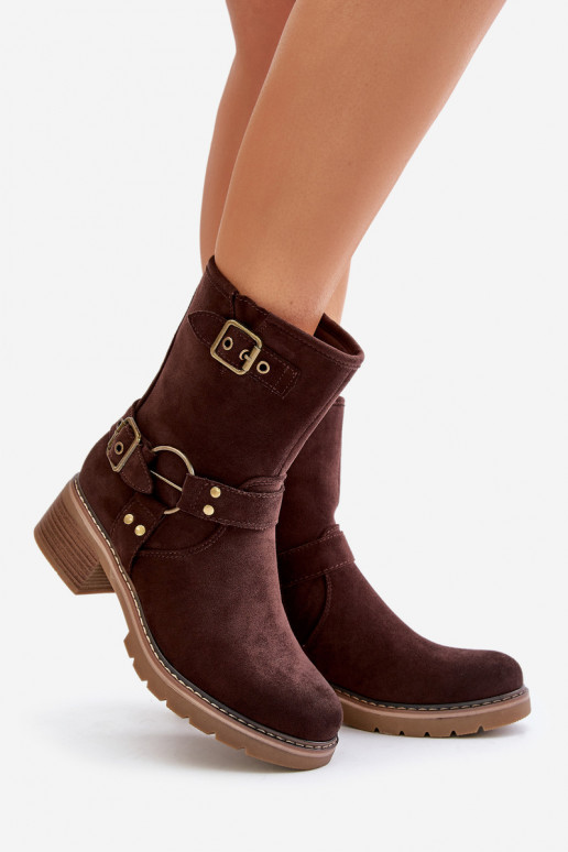 Bottes pour femmes Sur un talon bas avec boucles marron Zudra