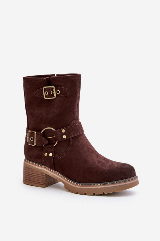 Bottes pour femmes Sur un talon bas avec boucles marron Zudra